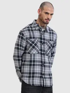 Snitch Men Spread Collar Checked Cotton Casual Tailored Jacket