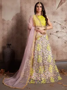 ODETTE Embroidered Thread Work Semi-Stitched Lehenga & Unstitched Blouse With Dupatta