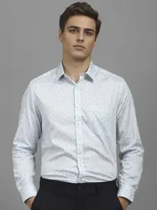 Louis Philippe Men Classic Slim Fit Spread Collar Geometric Printed Cotton Formal Shirt