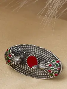 Priyaasi Silver-Plated Oxidized Stones-Studded Finger Ring