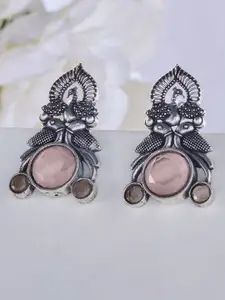 Priyaasi Silver-Plated Contemporary Crystals Oxidised Drop Earrings