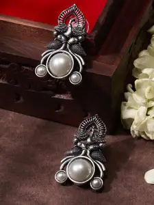 Priyaasi Silver-Plated Pearls Beaded Contemporary Drop Earrings