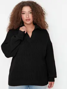 Trendyol Women Ribbed Shirt Collar Pullover