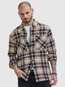 Snitch Men Spread Collar Checked Cotton Casual Tailored Jacket