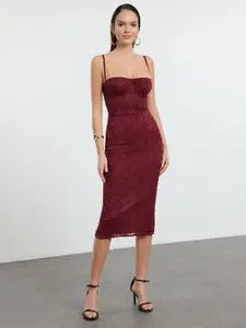 Trendyol Women Shoulder Straps Back Slits Bodycon Midi Dress