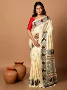 Laa Calcutta Floral Printed Pure Silk Saree