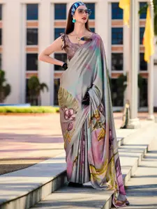DEVATITHI Floral Satin Saree