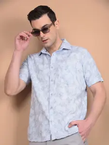 Crimsoune Club Men Classic Slim Fit Spread Collar Floral Printed Cotton Casual Shirt