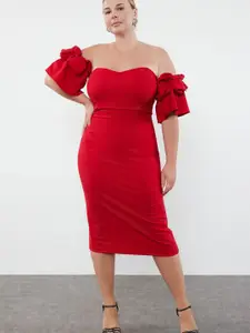 Trendyol Women Off-Shoulder Bodycon Midi Dress