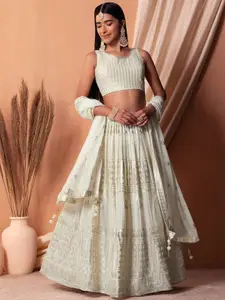 ODETTE Embellished Sequinned Semi-Stitched Lehenga & Unstitched Blouse With Dupatta