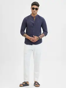 Snitch Men Band Collar Textured Casual Shirt
