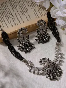 Priyaasi Silver Plated Black Oxidized Necklace & Earrings