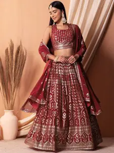 ODETTE Embellished Sequinned Semi-Stitched Lehenga & Unstitched Blouse With Dupatta