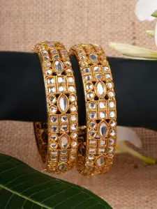 Adwitiya Collection Set of 2 Gold-Plated Artificial Stones Studded Beautiful Bangles