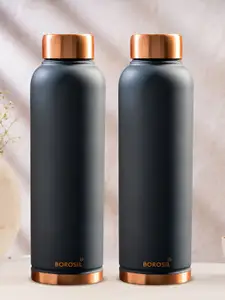 BOROSIL Grey & Copper-Toned 2 Pieces Copper Solid Water Bottle 1L Each