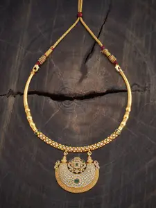 Kushal's Fashion Jewellery 92.5 Sterling Silver Gold-Plated CZ Temple Short Necklace