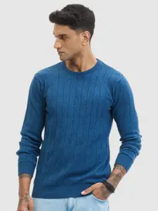 Snitch Men Geometric Self Design Cotton Pullover