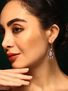 Priyaasi Silver-Plated Contemporary Quartz Oxidised Drop Earrings