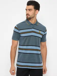 Duke Men Striped Polo Collar Cotton Slim Fit T-shirt