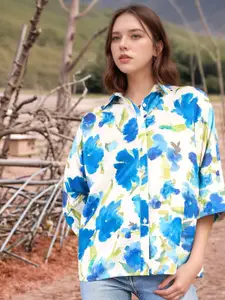 RARE Women Spread Collar Floral Printed Casual Shirt