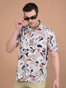 Crimsoune Club Men Classic Slim Fit Spread Collar Abstract Printed Cotton Casual Shirt