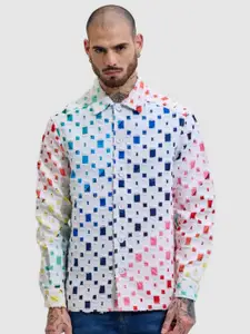 Snitch Men Spread Collar Geometric Printed Cotton Casual Tailored Jacket