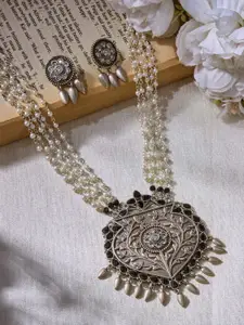 Priyaasi Silver Plated Oxidized Artificial Stones and Beads Necklace & Earrings