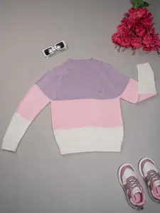 Purple United Kids Girls Sweater Colourblocked Pullover