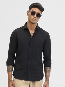 Snitch Men Classic Fit Spread Collar Textured Casual Shirt