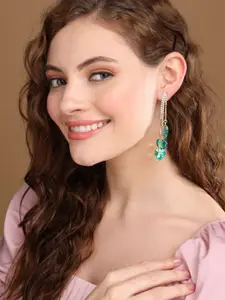 Priyaasi Gold-Plated Heart Shaped Crystals Studded Drop Earrings