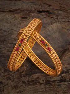 Kushal's Fashion Jewellery Embellished Bridal Set Of 2 92.5 Pure Temple Bangles