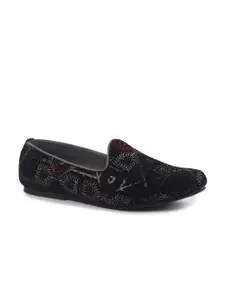 FAUSTO Men Embellished Velvet Slip-On Mojaris