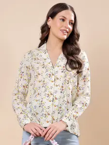 Cation Women Classic Fit Cuban Collar Floral Printed Cotton Casual Shirt