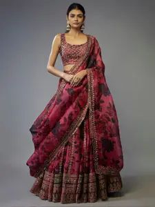 FABPIXEL Embroidered Sequinned Semi-Stitched Lehenga & Unstitched Blouse With Dupatta