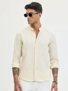 Snitch Men Band Collar Textured Casual Shirt
