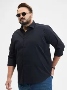 Snitch Men Classic Fit Spread Collar Solid Cotton Casual Shirt