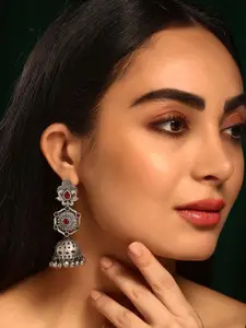 Priyaasi Silver Plated Oxidised Contemporary Kemp Jhumkas Earrings
