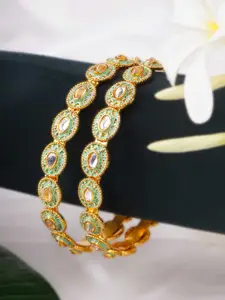 Adwitiya Collection Set of 2 Gold-Plated Artificial Stones and Beads Studded Bangles