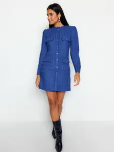 Trendyol Women Mandarin Collar Puff Sleeves Shirt Dress