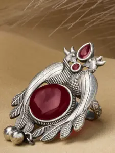 Priyaasi Silver-Plated Stone Studded Finger Ring