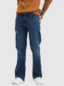 Snitch Men Classic Bootcut Mildly Distressed Light Fade Stretchable Jeans