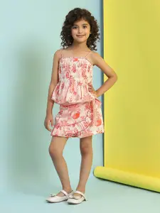 Biba Girls Printed Shoulder Straps Pure Cotton Top With Shorts