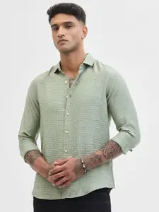Snitch Men Spread Collar Textured Casual Shirt
