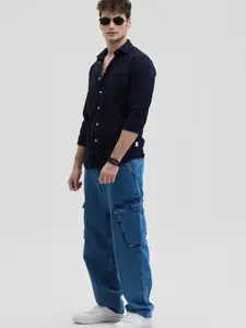 Snitch Men Slim Fit Spread Collar Solid Cotton Casual Shirt