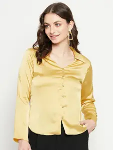 Madame Women Spread Collar Solid Casual Shirt