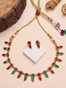 KARATCART Gold-Plated Stone Studded Necklace and Earrings