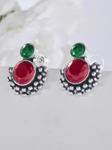 Priyaasi Silver Plated Faux Ruby Oxidized Contemporary Studs Earrings