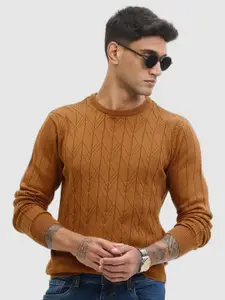 Snitch Men Pure Cotton Self Design Pullover Sweater