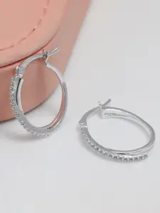 LeCalla 925 Sterling Silver Rhodium-Plated Contemporary Shaped Hoop Earrings