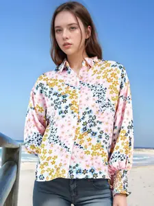 RARE Women Spread Collar Floral Printed Casual Shirt